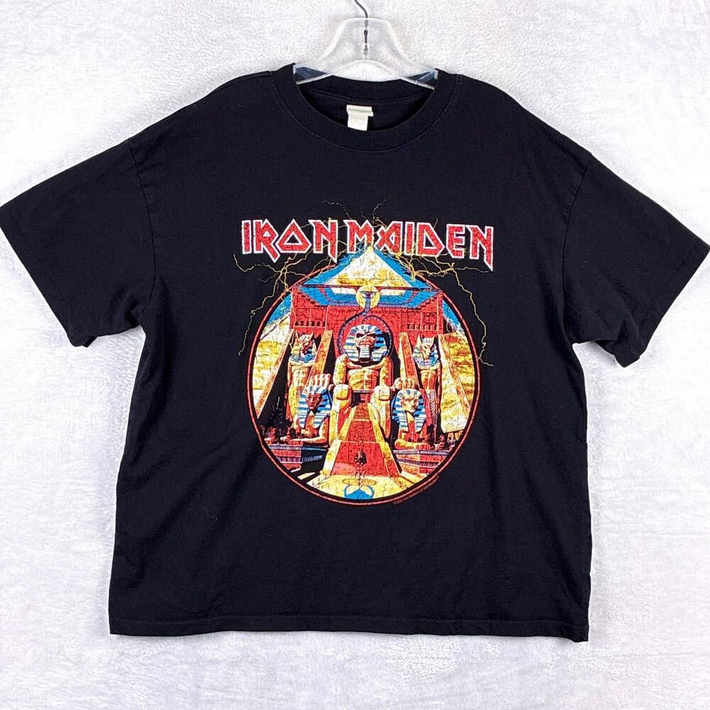 Iron Maiden TShirt Mens L Black Egyptian Pyramids Band Rock Heavy Metal 80s